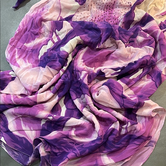 Victoria Luxury Silk Purple & Pink Floral Dress See measurements - Picture 4 of 6
